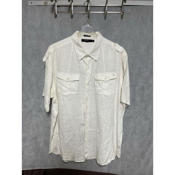 VTG Sean John Shirt 4XL Cream Linen Army Button‎ Classic Flap Pocket Epaulet Y2K - Picture 1 of 13